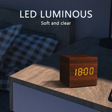 Load image into Gallery viewer, Alarm Clock LED Wooden Watch Table Voice Control
