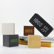 Load image into Gallery viewer, Alarm Clock LED Wooden Watch Table Voice Control
