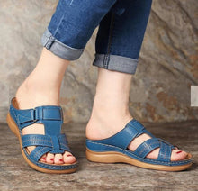 Load image into Gallery viewer, Casual Slip-On Stitched Wedge Striped Sandals
