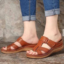 Load image into Gallery viewer, Casual Slip-On Stitched Wedge Striped Sandals
