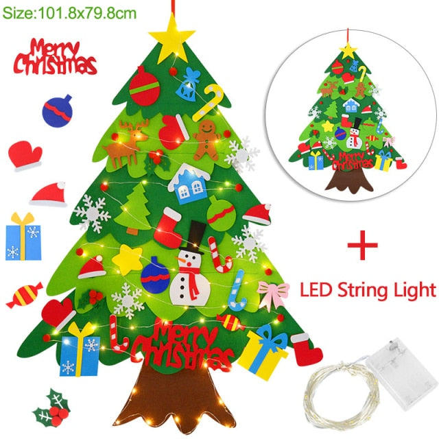 32 Pcs DIY Ornaments Felt Christmas Tree With LED Light