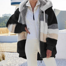 Load image into Gallery viewer, autumn and winter warm plush and zipper pocket hooded loose jacket women
