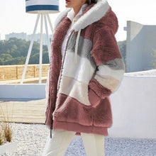 Load image into Gallery viewer, autumn and winter warm plush and zipper pocket hooded loose jacket women
