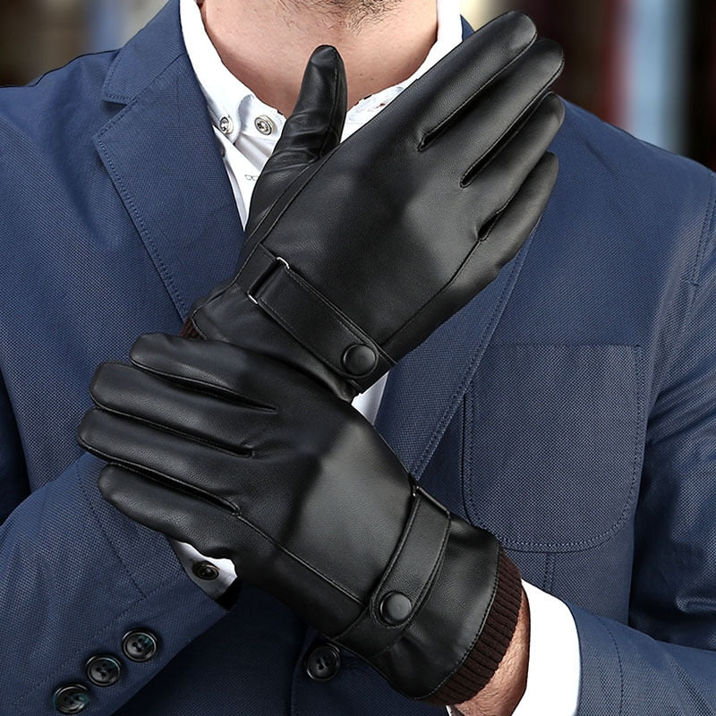 Male Autumn Winter PU Leather Gloves
