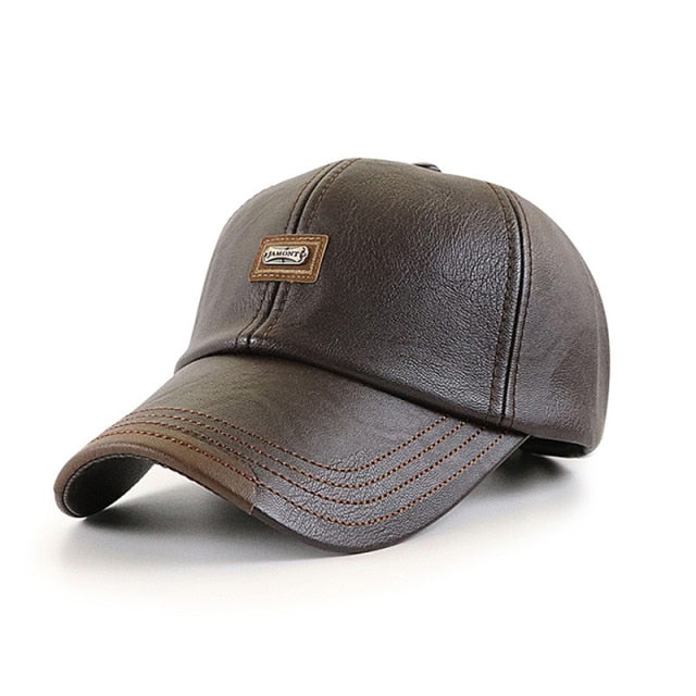 Autumn And Winter Plus Velvet Cap PU Leather Baseball Cap For Men
