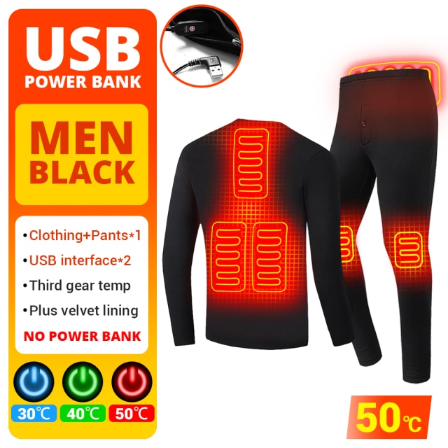 Men Women USB Electric Heated Thermal Underwear Set