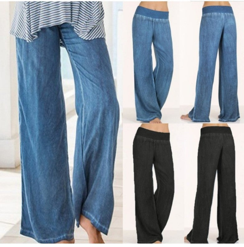 Ladies High Elastic Waist Pantalon Femme Solid Casual Loose Long Trousers