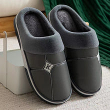 Load image into Gallery viewer, Winter Cotton Slippers PU Leather Waterproof Indoor non-slip Warm Slippers
