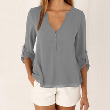 Load image into Gallery viewer, Women&#39;s Long-sleeved V-neck Top Chiffon
