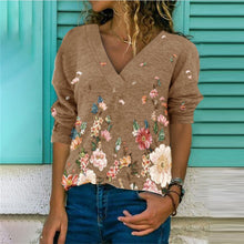 Load image into Gallery viewer, Women&#39;s V-neck Flowers Printed Long Sleeve T-shirt
