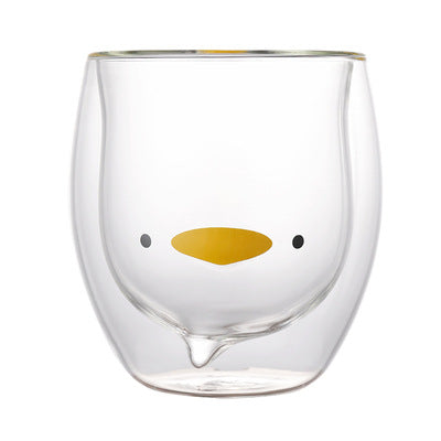 250ml Cute Animal Glass Cup Creative Double-layer Water Glass