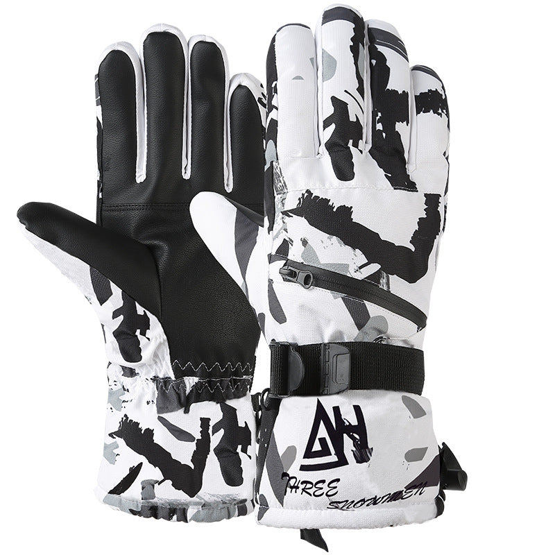 Unisex PU Leather Non-slip Touch Screen Waterproof Motorcycle Cycling Fleece Warm Snow Gloves