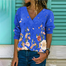 Load image into Gallery viewer, Women&#39;s V-neck Flowers Printed Long Sleeve T-shirt
