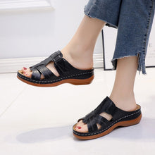 Load image into Gallery viewer, Casual Slip-On Stitched Wedge Striped Sandals
