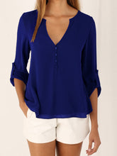 Load image into Gallery viewer, Women&#39;s Long-sleeved V-neck Top Chiffon
