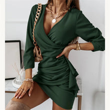 Load image into Gallery viewer, Women&#39;s V-Neck Long Sleeve Ruched Dresses
