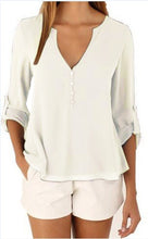 Load image into Gallery viewer, Women&#39;s Long-sleeved V-neck Top Chiffon
