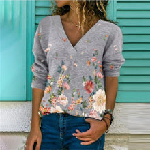 Load image into Gallery viewer, Women&#39;s V-neck Flowers Printed Long Sleeve T-shirt
