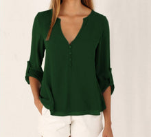 Load image into Gallery viewer, Women&#39;s Long-sleeved V-neck Top Chiffon
