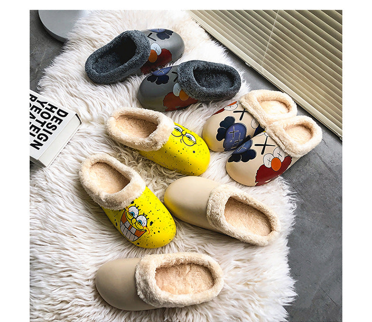 Unisex Graffiti Cartoon Cotton Plush Warm Slippers