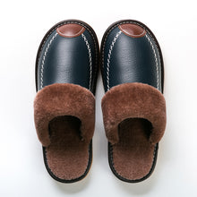 Load image into Gallery viewer, Men Winter PU Leather Slippers Warm Indoor Slipper
