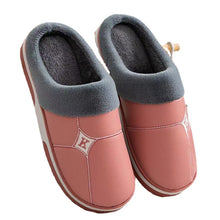 Load image into Gallery viewer, Winter Cotton Slippers PU Leather Waterproof Indoor non-slip Warm Slippers
