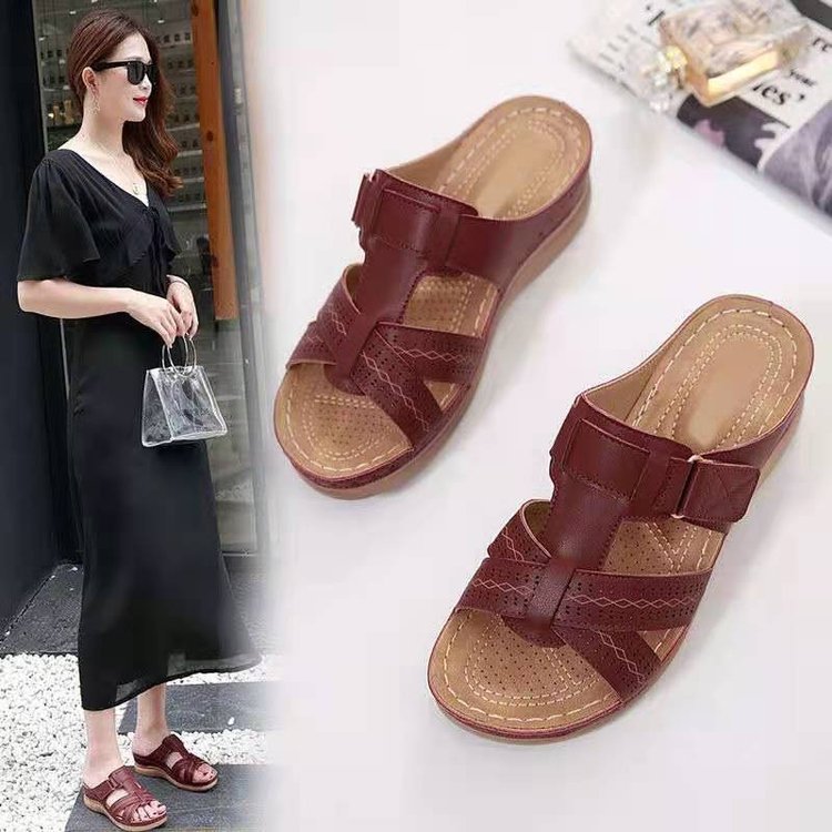 Casual Slip-On Stitched Wedge Striped Sandals