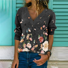 Load image into Gallery viewer, Women&#39;s V-neck Flowers Printed Long Sleeve T-shirt
