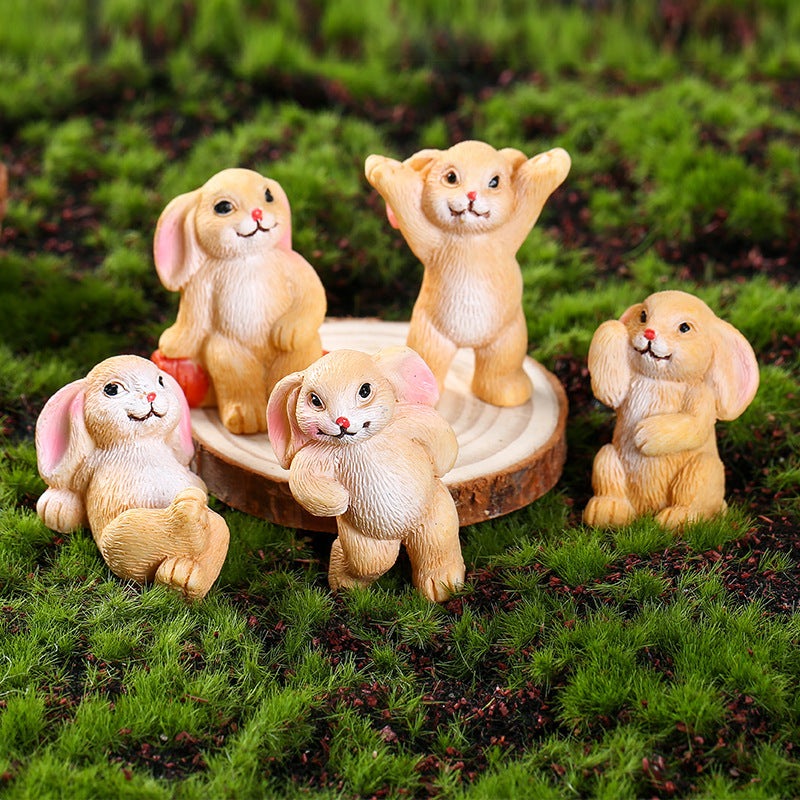 5 Pcs Mini Cute Rabbit Model Craft Gift Bonsai Decor