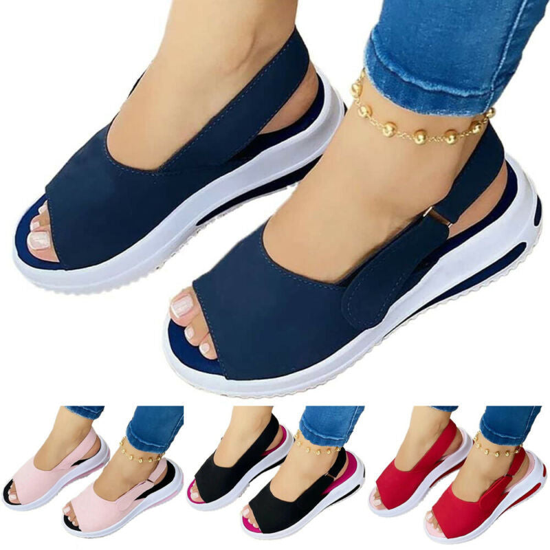 Women's Fashion Platform Flat Heel Velcro Casual Fish Mouth Sandals