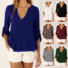 Load image into Gallery viewer, Women&#39;s Long-sleeved V-neck Top Chiffon
