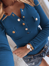 Load image into Gallery viewer, Women&#39;s Long Sleeve Buttons Crew Neck Tops
