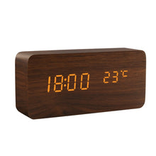 Load image into Gallery viewer, Alarm Clock LED Wooden Watch Table Voice Control
