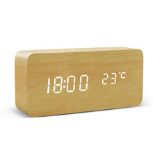 Load image into Gallery viewer, Alarm Clock LED Wooden Watch Table Voice Control
