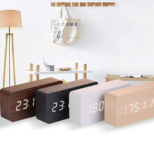 Load image into Gallery viewer, Alarm Clock LED Wooden Watch Table Voice Control
