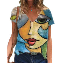 Load image into Gallery viewer, V Neck Tshirt Women&#39;s Summer Casual Oversize Print Shirt Tops
