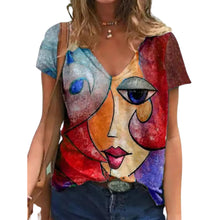 Load image into Gallery viewer, V Neck Tshirt Women&#39;s Summer Casual Oversize Print Shirt Tops
