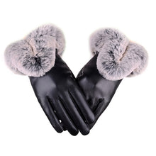 Load image into Gallery viewer, Women Winter Gloves Faux Rabbit PU Leather Touch Screen Mittens
