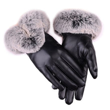 Load image into Gallery viewer, Women Winter Gloves Faux Rabbit PU Leather Touch Screen Mittens

