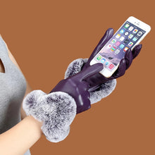 Load image into Gallery viewer, Women Winter Gloves Faux Rabbit PU Leather Touch Screen Mittens
