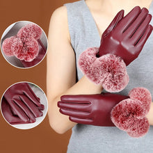 Load image into Gallery viewer, Women Winter Gloves Faux Rabbit PU Leather Touch Screen Mittens
