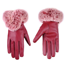 Load image into Gallery viewer, Women Winter Gloves Faux Rabbit PU Leather Touch Screen Mittens

