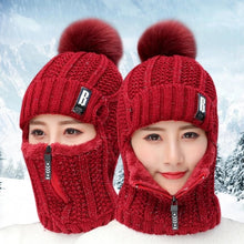 Load image into Gallery viewer, Women Windproof Winter Outdoor Knit Thick Siamese Scarf
