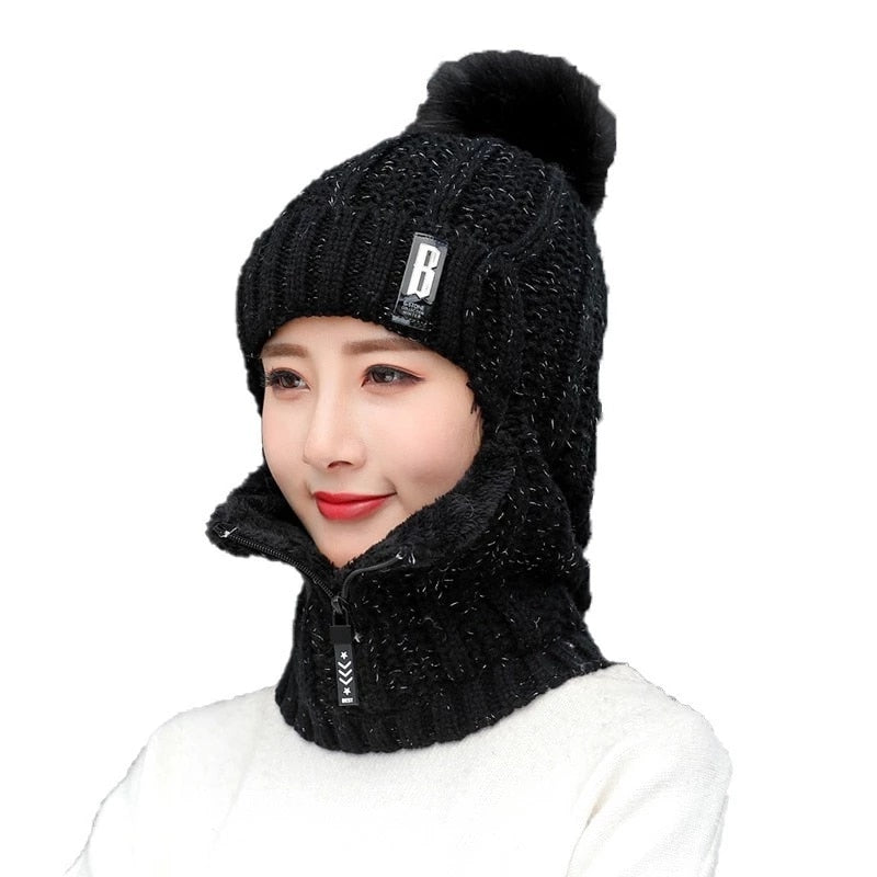 Women Windproof Winter Outdoor Knit Thick Siamese Scarf