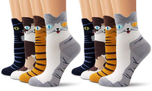 Load image into Gallery viewer, 4 Pairs of Cotton-Rich Cat Socks
